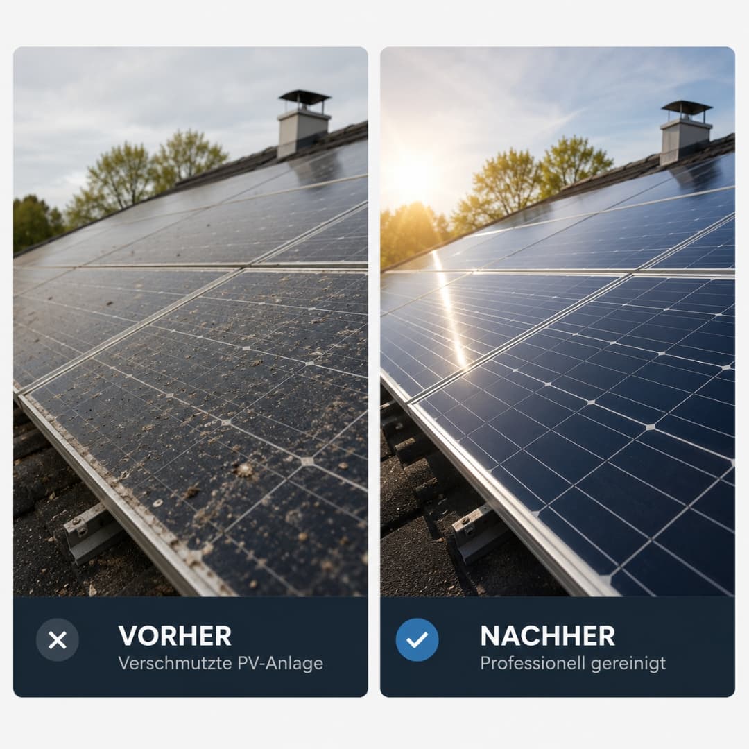 Vorher-Nachher-Vergleich einer PV-Anlagenreinigung